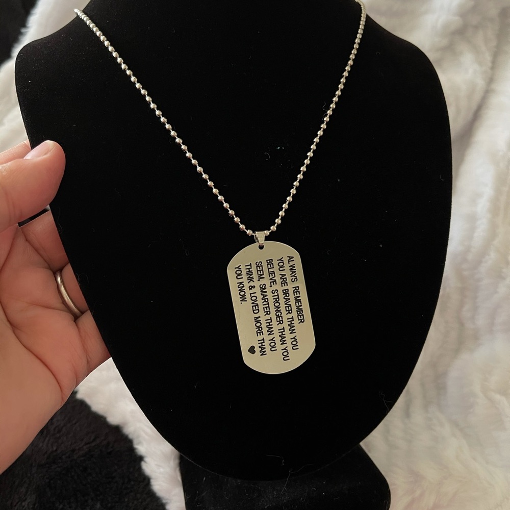 Braver, Stronger, Smarter Saying Dog Tag Necklace - Picture 6 of 13